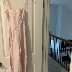 J. Crew Pale Pink/white pin stipe Linen-Blend jumpsuit
